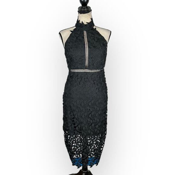 Bardot Gemma Halter Lace Sheath Dress Women's 6 Black Sleeveless Knee Length NWT - Picture 3 of 9